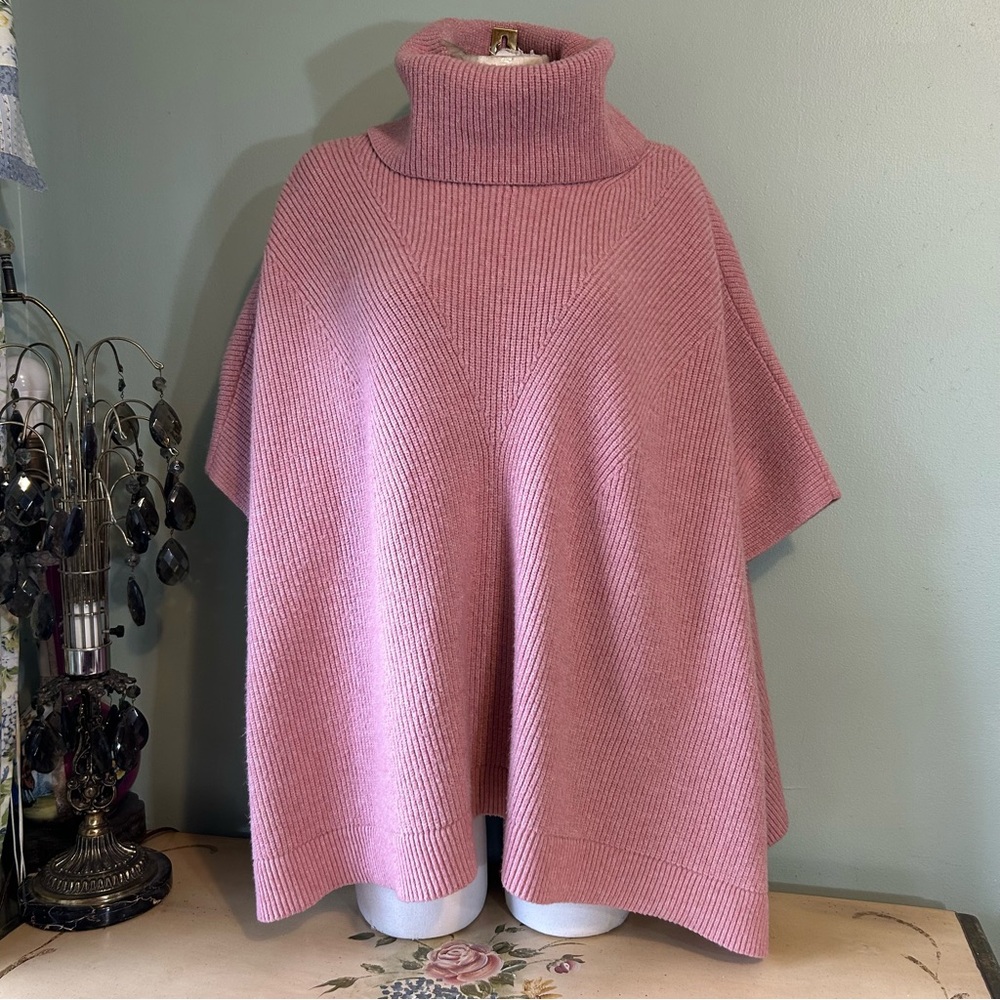 Ann Taylor Pink Ribbed Turtleneck Poncho Sweater PL/XL